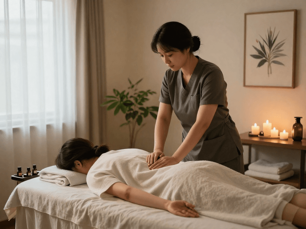 Experience 영등포출장마사지 in a serene spa setting with candles and soothing decor.