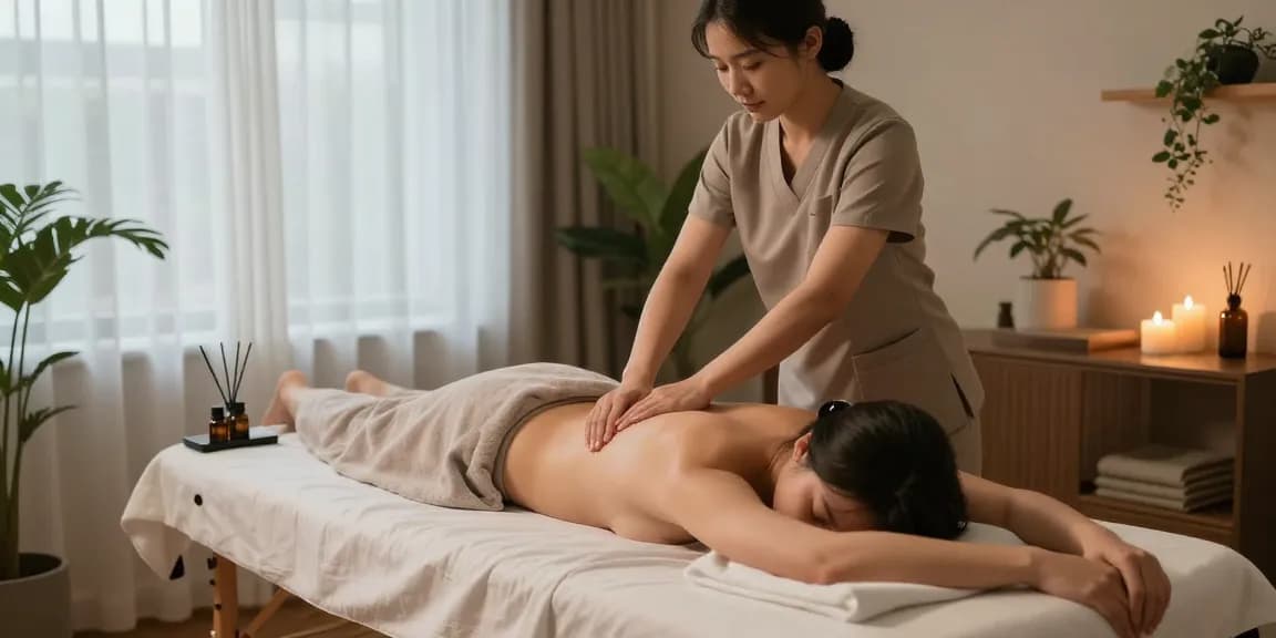 안산출장마사지 session featuring a skilled therapist providing a relaxing massage in a serene home setting.