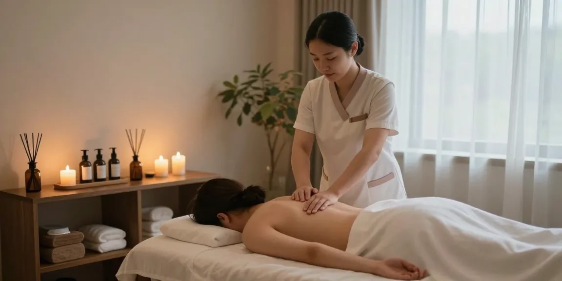 Relaxing 서대문출장안마 massage session in a tranquil spa environment with soft lighting and aromatic elements.