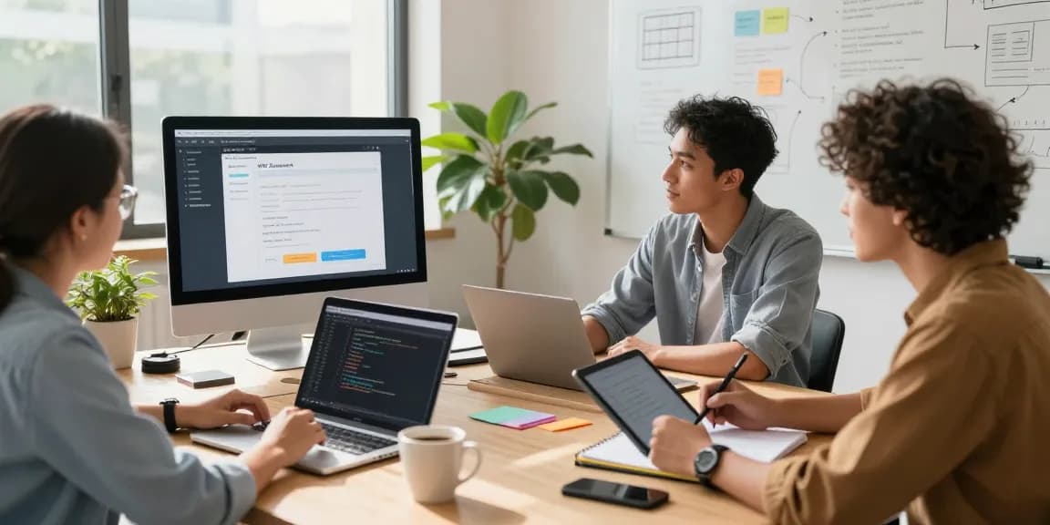 Team discussing WPS Download features in a vibrant office setting.