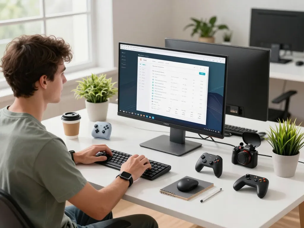Best tech gadgets for men featured in a trendy workspace with Bluetooth devices and a modern aesthetic.