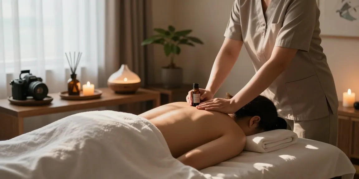 제주마사지와 아로마 오일을 이용한 편안한 마사지 장면