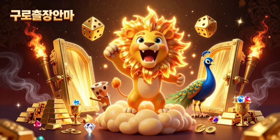 Experience the thrilling world of 구로출장안마 with vibrant casino elements and majestic characters in a dynamic scene.