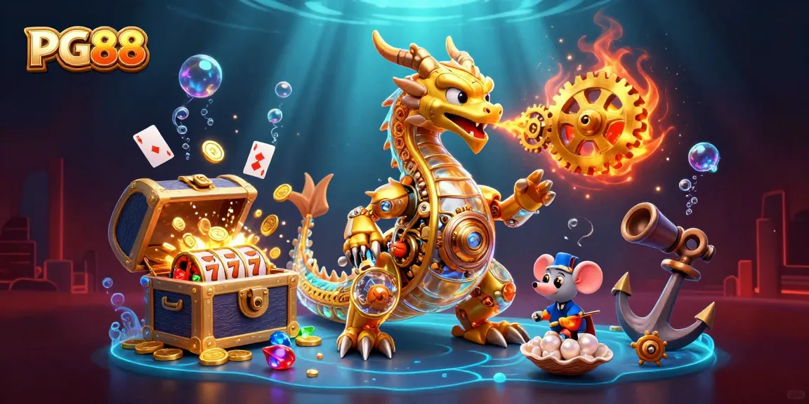 Engage with the thrilling PG88 casino experience amidst vibrant slot reels and treasure.