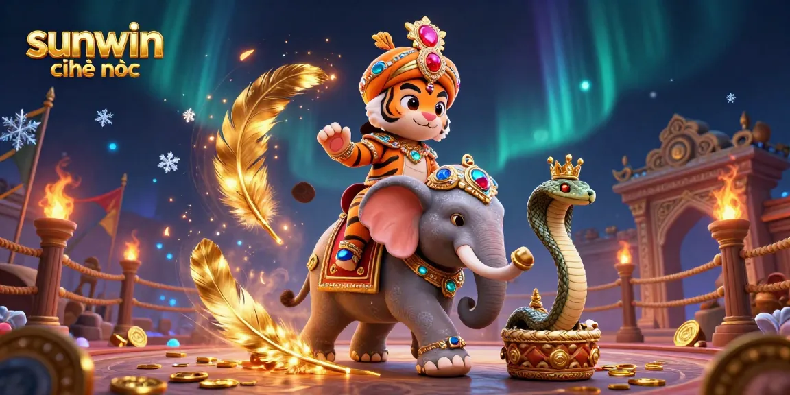 Experience sunwin chính thức with the vibrant energy of a 3D casino adventure featuring a maharaja and elephant.