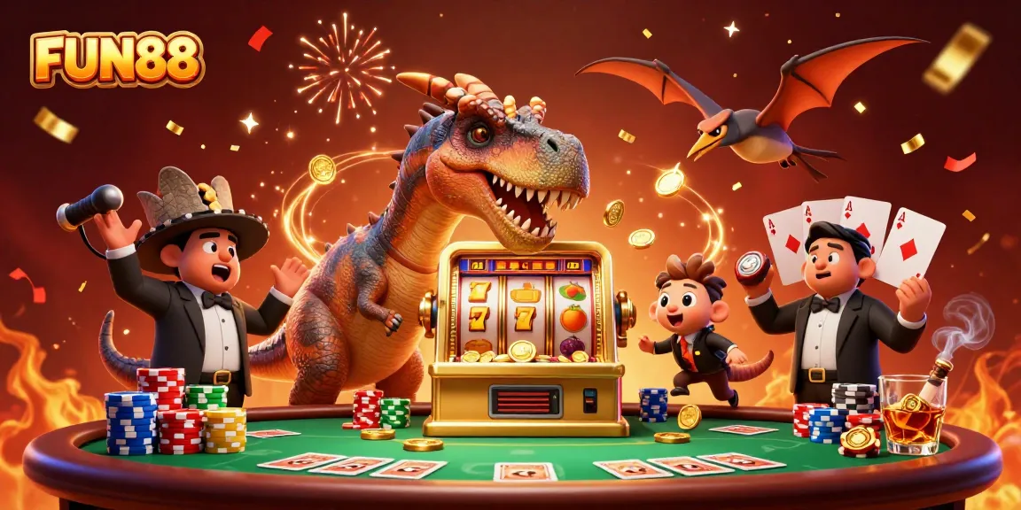Headbutting into a golden slot machine, FUN88 delivers a dynamic jackpot scene.